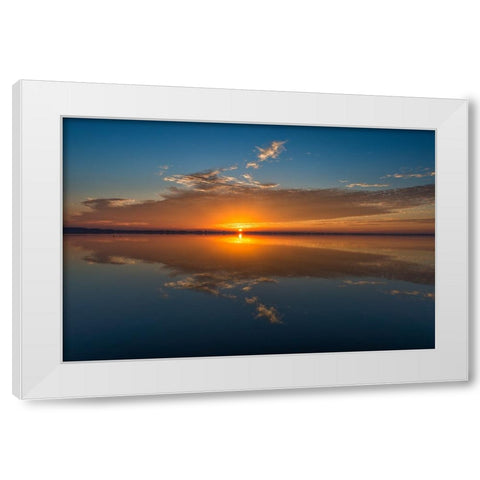 Stunning colors of sunrise and clouds reflected on Lake Hancock from Circle B Bar Preserve-Florida White Modern Wood Framed Art Print by Haddad, Sheila
