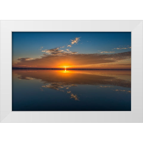 Stunning colors of sunrise and clouds reflected on Lake Hancock from Circle B Bar Preserve-Florida White Modern Wood Framed Art Print by Haddad, Sheila
