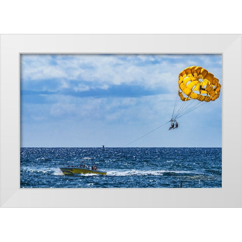 Two people parasailing-Fort Lauderdale-Florida White Modern Wood Framed Art Print by Perry, William