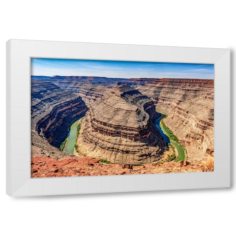 Monument Valley-Utah-San Juan River running through three sinuous canyons and valleys White Modern Wood Framed Art Print by Perry, William