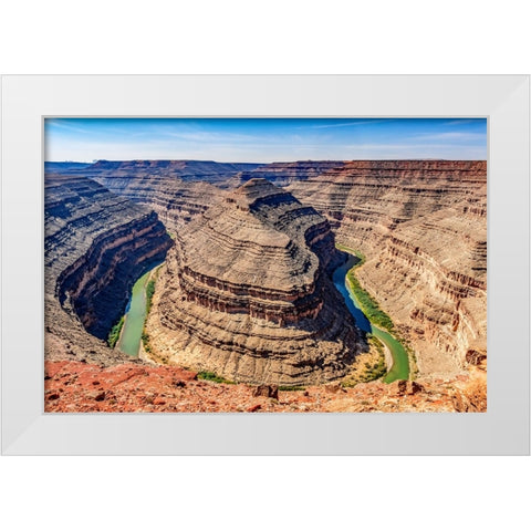 Monument Valley-Utah-San Juan River running through three sinuous canyons and valleys White Modern Wood Framed Art Print by Perry, William