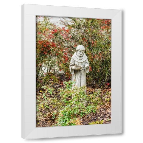 St. Francis statue- Saint Augustine- Florida. Founded 1565 White Modern Wood Framed Art Print by Perry, William