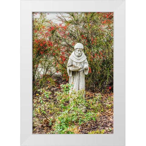 St. Francis statue- Saint Augustine- Florida. Founded 1565 White Modern Wood Framed Art Print by Perry, William