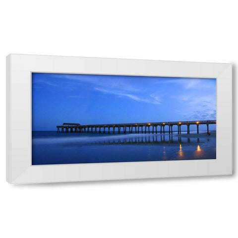 Moonlit Beach with Pier-Tybee Island-Georgia-USA White Modern Wood Framed Art Print by Miller, Anna