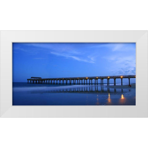 Moonlit Beach with Pier-Tybee Island-Georgia-USA White Modern Wood Framed Art Print by Miller, Anna