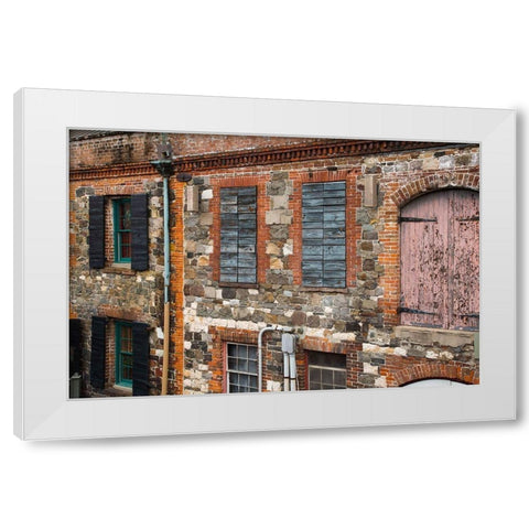 Georgia-Savannah Historic cobblestone building along Factors Walk White Modern Wood Framed Art Print by Wells, Joanne
