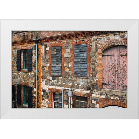 Georgia-Savannah Historic cobblestone building along Factors Walk White Modern Wood Framed Art Print by Wells, Joanne