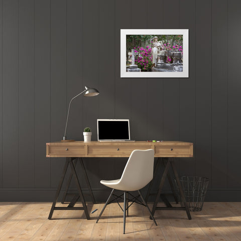 Georgia-Savannah-Bonaventure Cemetery in the spring with azaleas in bloom White Modern Wood Framed Art Print by Wells, Joanne