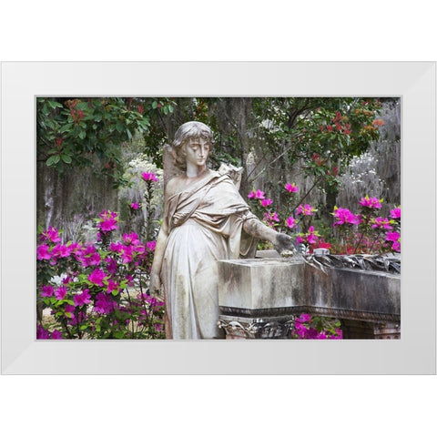 Georgia-Savannah-Bonaventure Cemetery in the spring with azaleas in bloom White Modern Wood Framed Art Print by Wells, Joanne