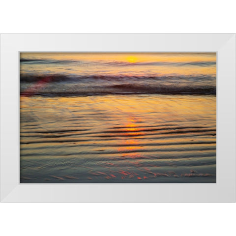 USA- Georgia- Tybee Island. Sunrise with ripples in the sand White Modern Wood Framed Art Print by Wells, Joanne