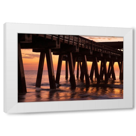 USA- Georgia. Silhouette of a pier in the sunrise- near Savannah. White Modern Wood Framed Art Print by Wells, Joanne