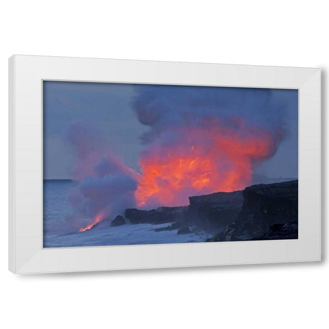 HI, Hawaii Volcanoes NP Lava explodes by ocean White Modern Wood Framed Art Print by Illg, Cathy and Gordon