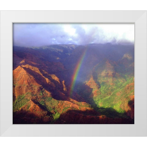 USA, Hawaii, Kauai A rainbow over Waimea Canyon White Modern Wood Framed Art Print by Talbot Frank, Christopher