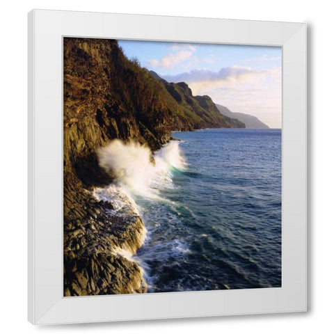 Hawaii, Kauai Waves on the Na Pali Coast White Modern Wood Framed Art Print by Talbot Frank, Christopher