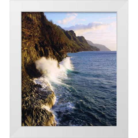 Hawaii, Kauai Waves on the Na Pali Coast White Modern Wood Framed Art Print by Talbot Frank, Christopher