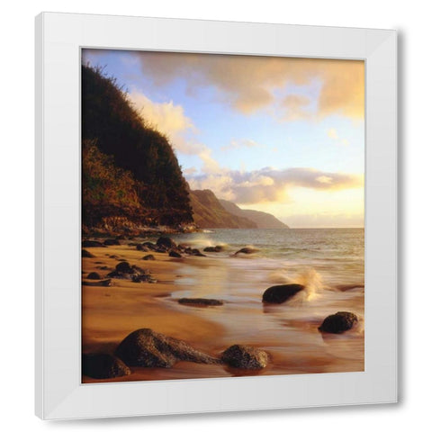 Hawaii, Kauai Waves on the Na Pali Coast White Modern Wood Framed Art Print by Talbot Frank, Christopher