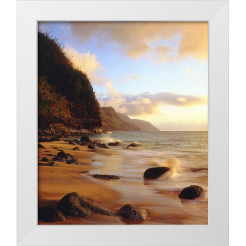 Hawaii, Kauai Waves on the Na Pali Coast White Modern Wood Framed Art Print by Talbot Frank, Christopher