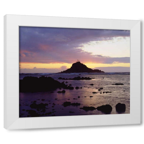 Hawaii, Maui Sunrise over Three Palm Tree Island White Modern Wood Framed Art Print by Talbot Frank, Christopher