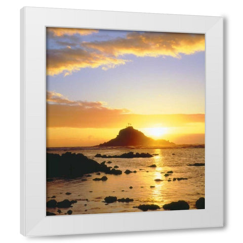 Hawaii, Maui Sunrise over Three Palm Tree Island White Modern Wood Framed Art Print by Talbot Frank, Christopher