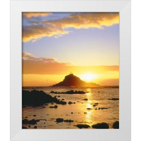 Hawaii, Maui Sunrise over Three Palm Tree Island White Modern Wood Framed Art Print by Talbot Frank, Christopher