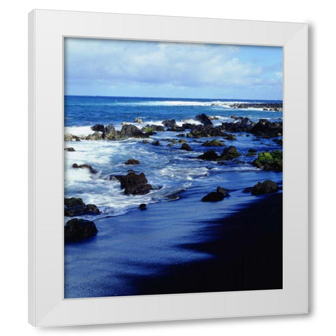 Hawaii Waves breaking on a black sand beach White Modern Wood Framed Art Print by Talbot Frank, Christopher