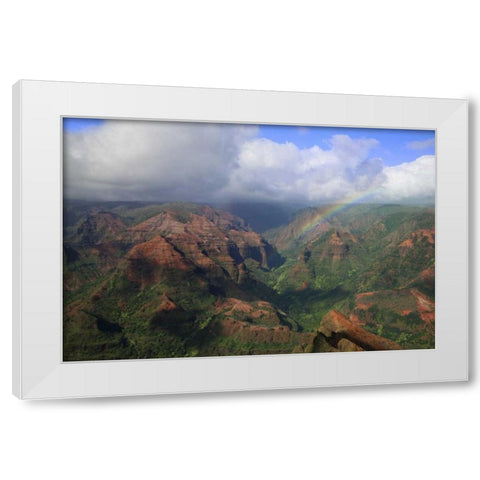 Hawaii, Kauai Rainbow over Waimea Canyon White Modern Wood Framed Art Print by Flaherty, Dennis