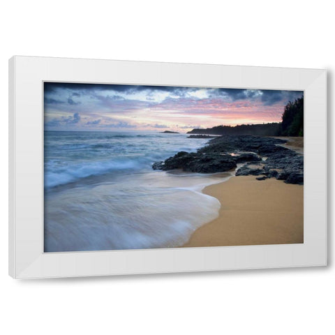 USA, Hawaii, Kauai Secret Beach at dawn White Modern Wood Framed Art Print by Flaherty, Dennis