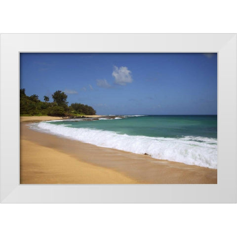 USA, Hawaii, Kauai Wave breaks on deserted beach White Modern Wood Framed Art Print by Flaherty, Dennis