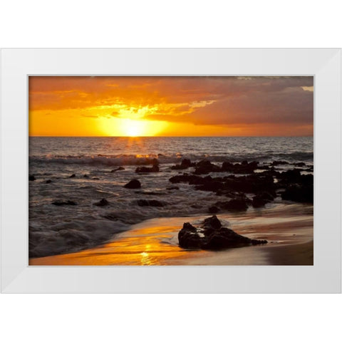 USA, Hawaii, Maui, Kihei Sunset on ocean beach White Modern Wood Framed Art Print by Illg, Cathy and Gordon
