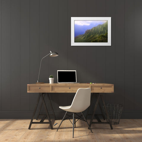 HI, Kauai Landscape of the Na Pali Coast White Modern Wood Framed Art Print by Flaherty, Dennis