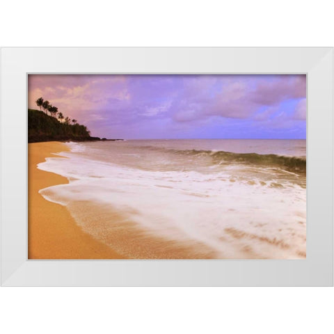 USA, Hawaii, Kauai Morning on Secret Beach White Modern Wood Framed Art Print by Flaherty, Dennis