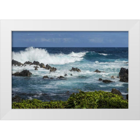 HI, Big Island Wave crashing on shore rocks White Modern Wood Framed Art Print by Illg, Cathy and Gordon