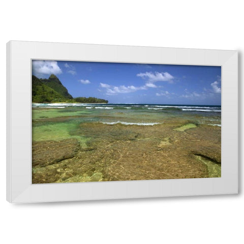 HI, Kauai Bali Hai seen from Tunnels Beach White Modern Wood Framed Art Print by Flaherty, Dennis