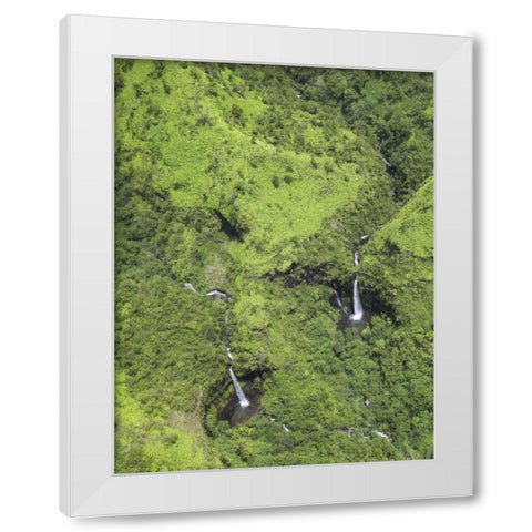 USA, Hawaii, Kauai Aerial view of waterfalls White Modern Wood Framed Art Print by Flaherty, Dennis