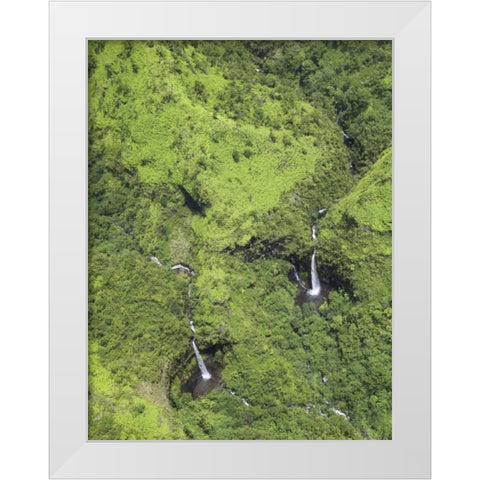 USA, Hawaii, Kauai Aerial view of waterfalls White Modern Wood Framed Art Print by Flaherty, Dennis