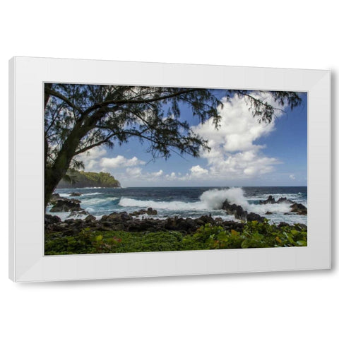 HI, Big Island Wave crashing on shore rocks White Modern Wood Framed Art Print by Illg, Cathy and Gordon