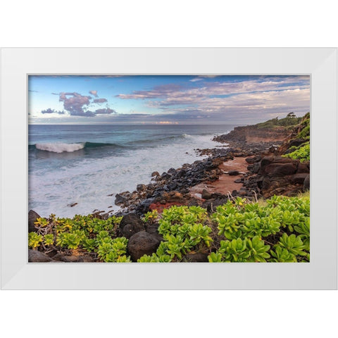 Paliku aka Donkey Beach in Kealia in Kauai-Hawaii-USA White Modern Wood Framed Art Print by Haney, Chuck