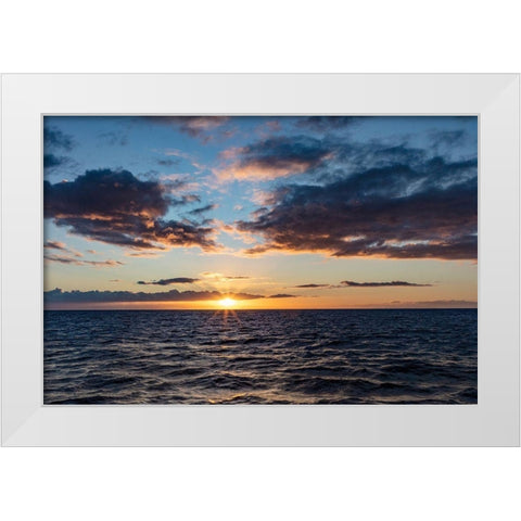 Sunset over the Pacific Ocean from tour boat in Kauai-Hawaii-USA White Modern Wood Framed Art Print by Haney, Chuck