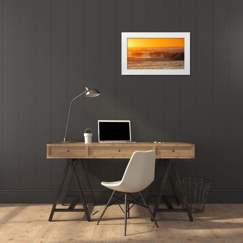Incoming surf waves at sunrise near Poipu in Kauai-Hawaii-USA White Modern Wood Framed Art Print by Haney, Chuck