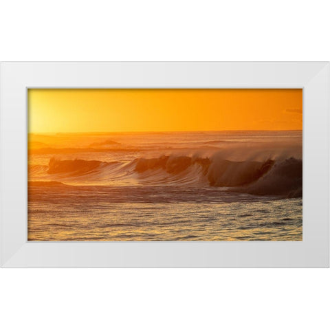 Incoming surf waves at sunrise near Poipu in Kauai-Hawaii-USA White Modern Wood Framed Art Print by Haney, Chuck
