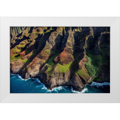 Aerial view of the Napali Coastline in Kauai-Hawaii-USA White Modern Wood Framed Art Print by Haney, Chuck