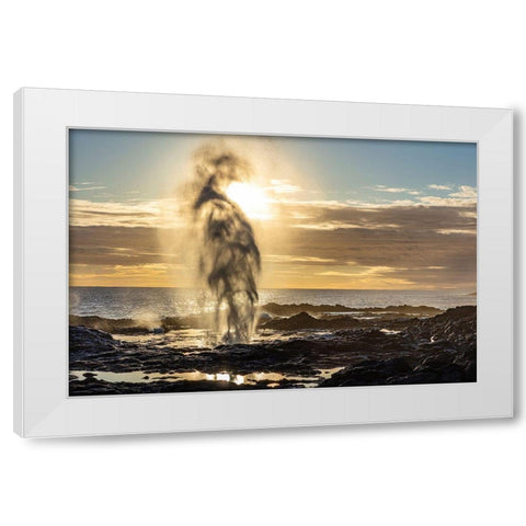 The Spouting Horn at sunset near Poipu in Kauai-Hawaii-USA White Modern Wood Framed Art Print by Haney, Chuck