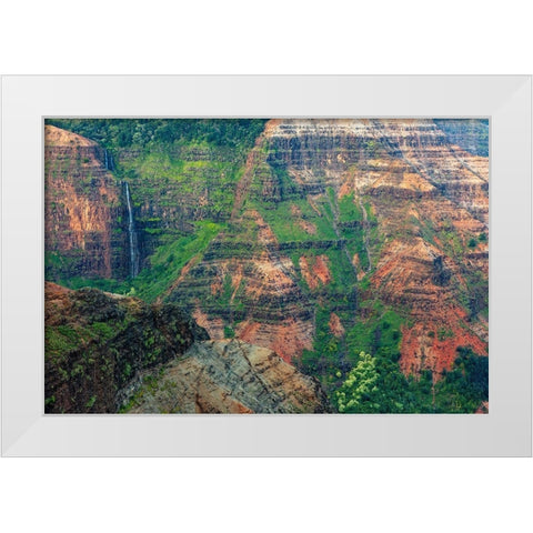 Waipoo Waterfall in Waimea Canyon State Park in Kauai-Hawaii-USA White Modern Wood Framed Art Print by Haney, Chuck