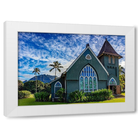 Historic Waioli Huiia Church in Hanalei in Kauai-Hawaii-USA White Modern Wood Framed Art Print by Haney, Chuck