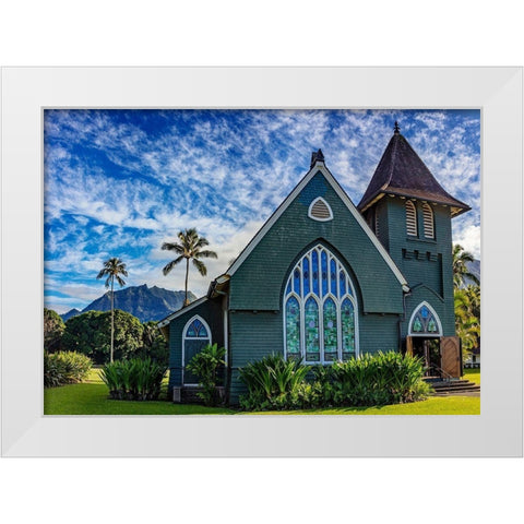 Historic Waioli Huiia Church in Hanalei in Kauai-Hawaii-USA White Modern Wood Framed Art Print by Haney, Chuck