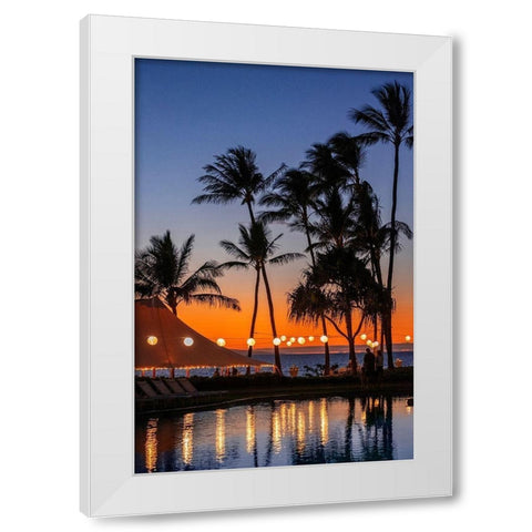 Sunset reflected in resort pool-Maui-Hawaii-USA White Modern Wood Framed Art Print by Engelbrecht, Jim