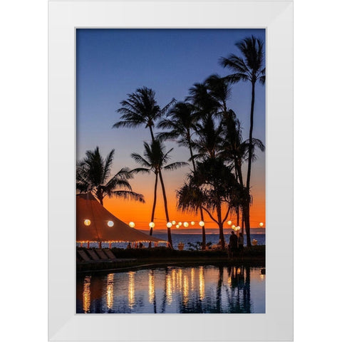 Sunset reflected in resort pool-Maui-Hawaii-USA White Modern Wood Framed Art Print by Engelbrecht, Jim