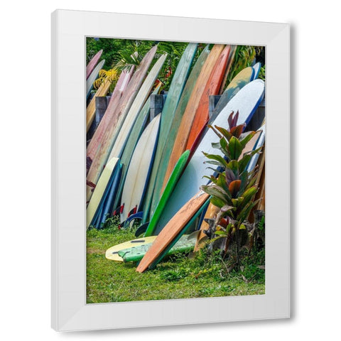 Surfboards and bodyboards-Kauai-Hawaii-USA White Modern Wood Framed Art Print by Engelbrecht, Jim