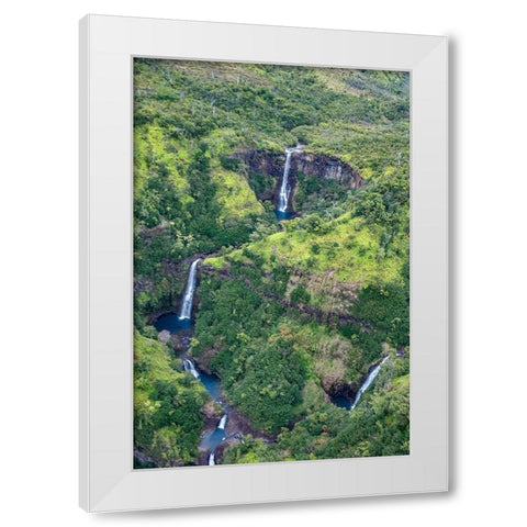 Waterfalls in Waimea Canyon State Park-Kauai-Hawaii-USA White Modern Wood Framed Art Print by Engelbrecht, Jim