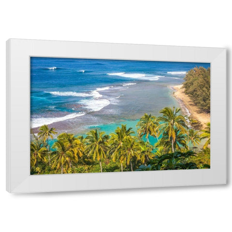 Hawaii-Kauai-shoreline along the Na Pali Coast State Wilderness Park White Modern Wood Framed Art Print by Gulin, Sylvia